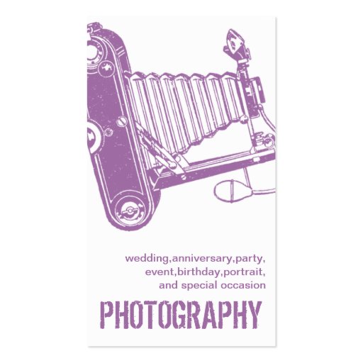 Purple Vintage Camera Photography Business Cards (back side)