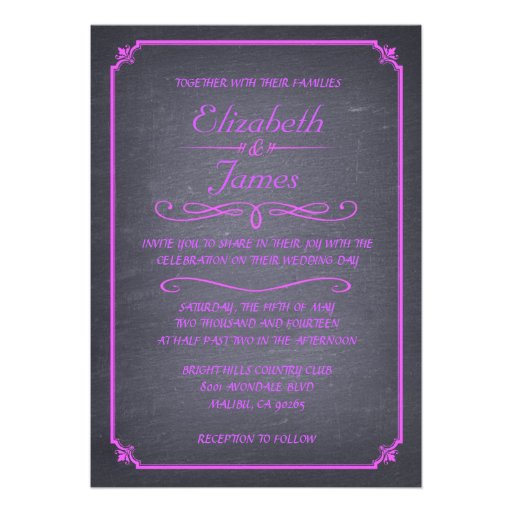 Purple Vintage Chalkboard Wedding Invitations