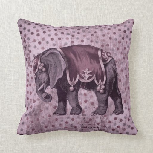 Purple Vintage Circus Elephant on Polka Dots Throw Pillows Zazzle
