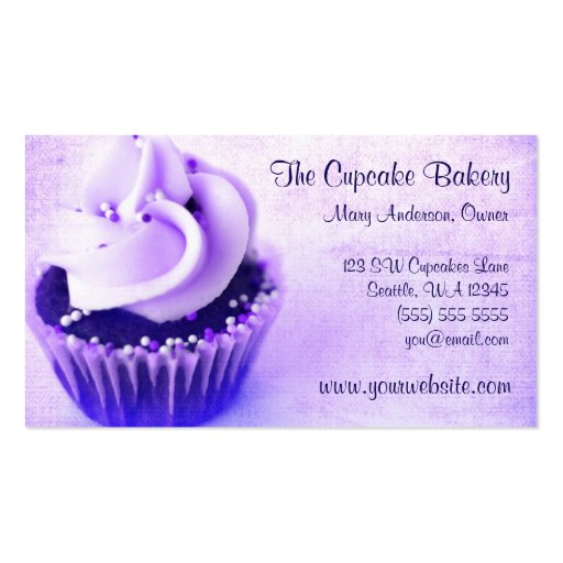 Purple Vintage Cupcake Sprinkles Business Cards (front side)