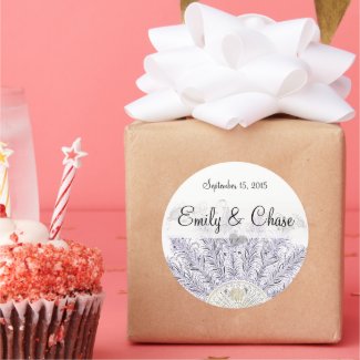 Purple Vintage Feather Fan Wedding Stickers sticker