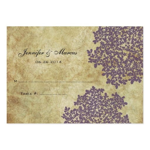 Purple Vintage Floral Seating Card Business Card Templates (front side)