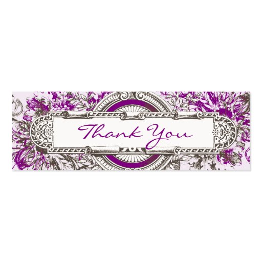 Purple Vintage Floral Wedding Thank You Tag Business Cards (front side)