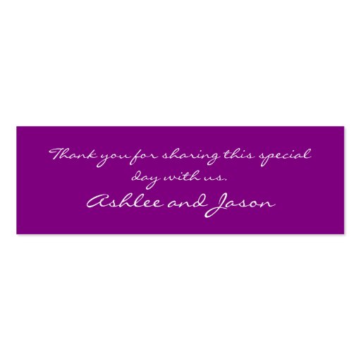 Purple Vintage Floral Wedding Thank You Tag Business Cards (back side)