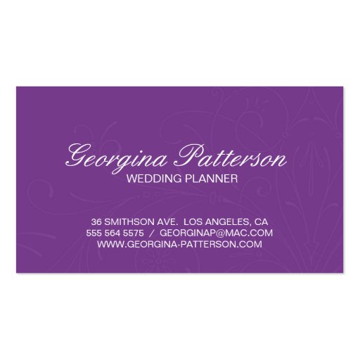 Purple Vintage Flourish Monogram Profile Card Business Card Templates (back side)