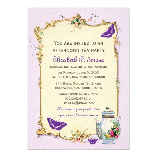 Purple Vintage French Tea Party Announcement