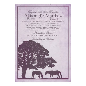 Purple Vintage Horse Farm Wedding Invitation