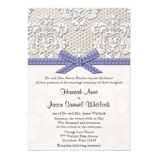 Purple Vintage Lace and Pearls Glamour Wedding Personalized Announcements