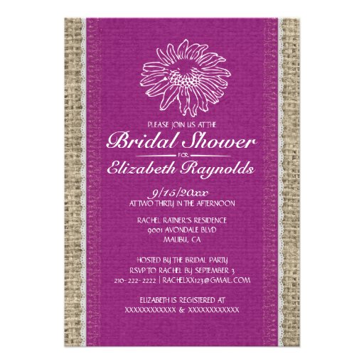 Purple Vintage Lace Bridal Shower Invitations