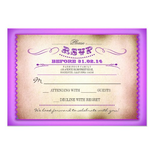 Purple vintage wedding RSVP cards - tickets