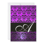 PURPLE VIOLET BLACK  DAMASK MONOGRAM , white Custom Invitations