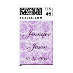 Purple Violet Vintage Damask Wedding Invitations Postage Stamps