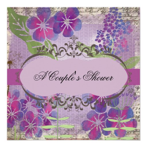 Purple Watercolor Flowers Couple's Shower Invite