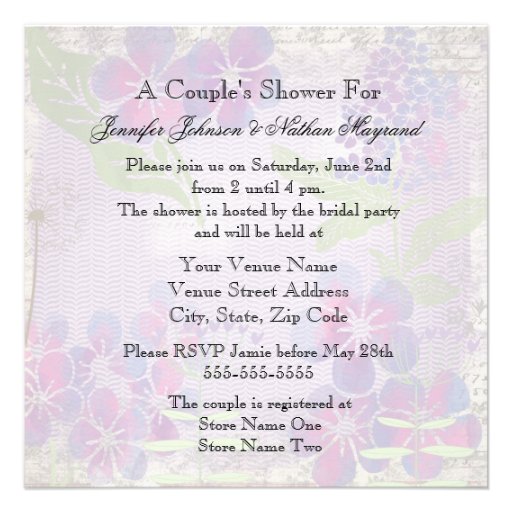 Purple Watercolor Flowers Couple's Shower Invite