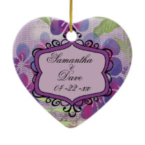 Purple Watercolor Flowers Custom Heart Keepsake Ornament