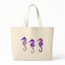Purple Watercolor Seahorses Canvas Bag