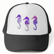Purple Watercolor Seahorses Trucker Hats