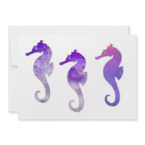 Purple Watercolor Seahorses Personalized Invite