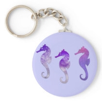 Purple Watercolor Seahorses Keychain