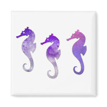 Purple Watercolor Seahorses Magnets