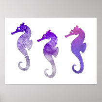 Purple Watercolor Seahorses Posters