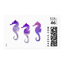Purple Watercolor Seahorses Stamp