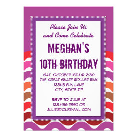 Purple Wavy Stripes Girl Birthday Party Invitation