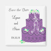 Purple Wedding Cake Save the Date Fridge Magnet