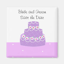 Purple Wedding Cake Save the Date Refrigerator Magnets