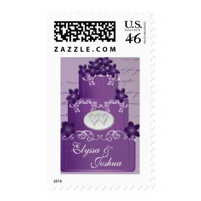 Purple wedding cake with flowers - medium postage