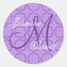 Purple Wedding Custom Monogram V12 Round Sticker