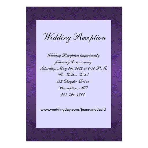 Purple Wedding Enclosure Card Business Card Template (front side)