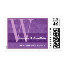 Purple Wedding Monogram W Bride Groom Stamp