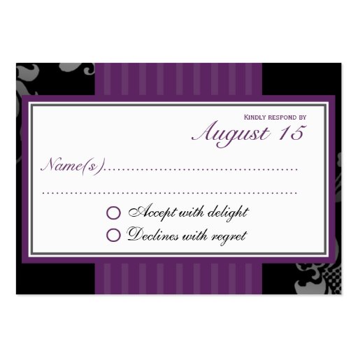 Purple Wedding RSVP Response Small Card Business Card Templates (back side)