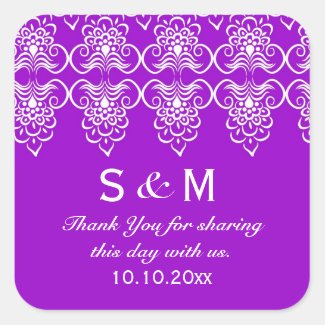 Purple Wedding Thank You Monogram Sticker