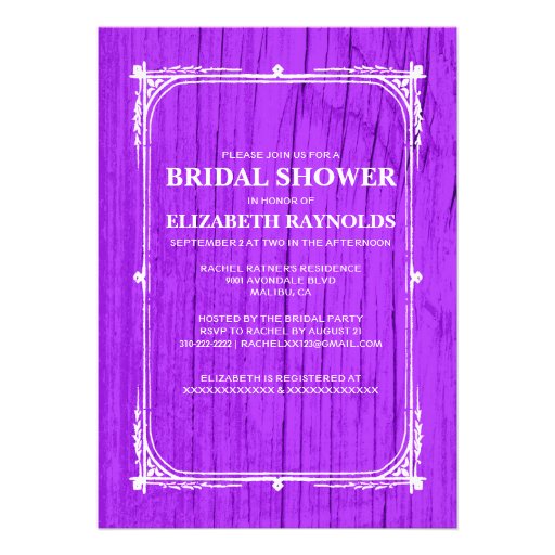 Purple Western Barn Wood Bridal Shower Invitations