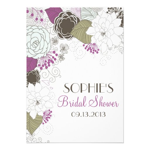 Purple Whimsical Floral Bridal Shower Invitations