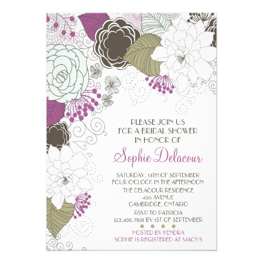 Purple Whimsical Floral Bridal Shower Invitations