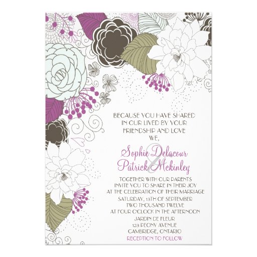 Purple Whimsical Floral Wedding Invitations