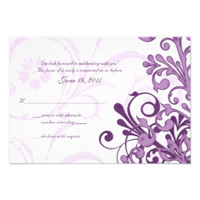 Purple White Abstract Floral Small Reply Card Custom Announcements