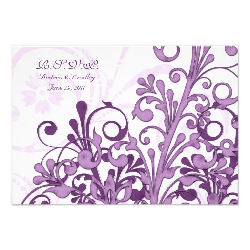 Purple White Abstract Floral Small Reply Card Custom Announcements