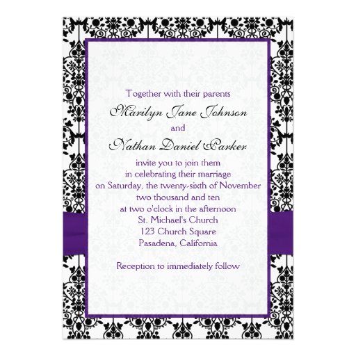 Purple, White and Black Damask II Invitation
