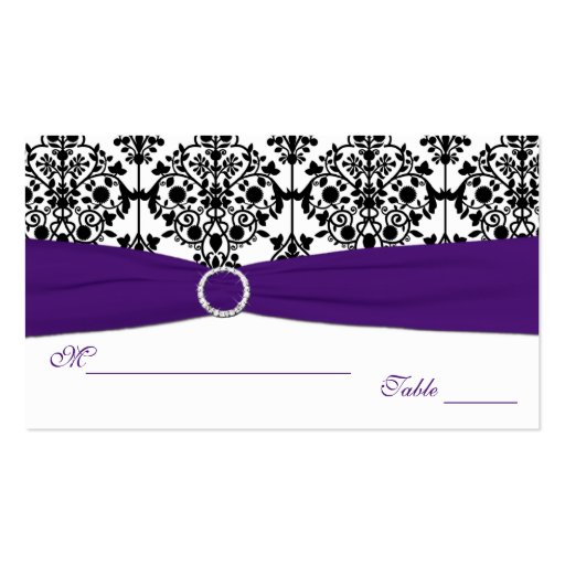 Purple, White and Black Damask Placecards Business Cards (back side)