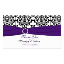 Purple, White and Black Damask Wedding Favor Tag Business Card Template