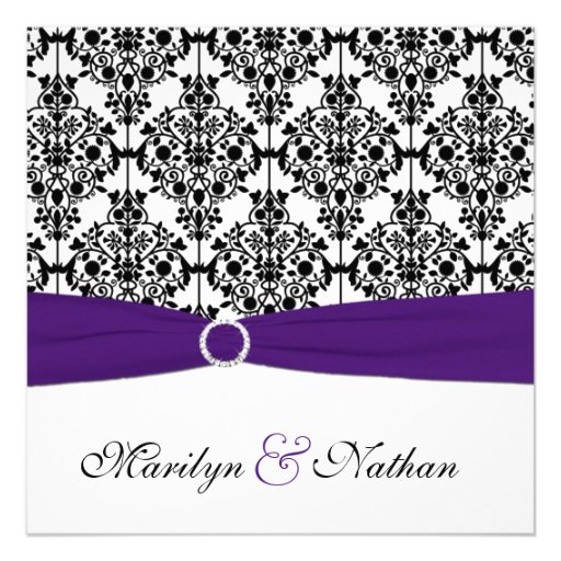 Purple, White and Black Damask Wedding Invitation
