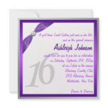 Purple, White, and Silver with Crystal Sweet 16 Invitation