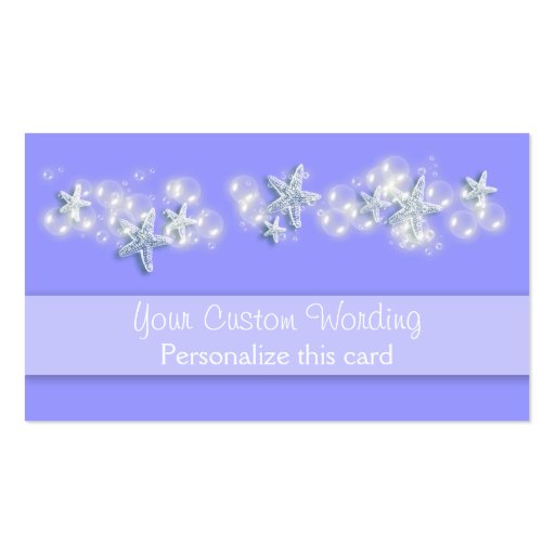 Purple white beach starfish wedding business card (back side)