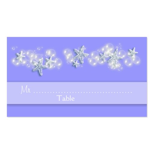 Purple white beach starfish wedding business card (front side)