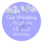 Purple white beach starfish wedding stickers