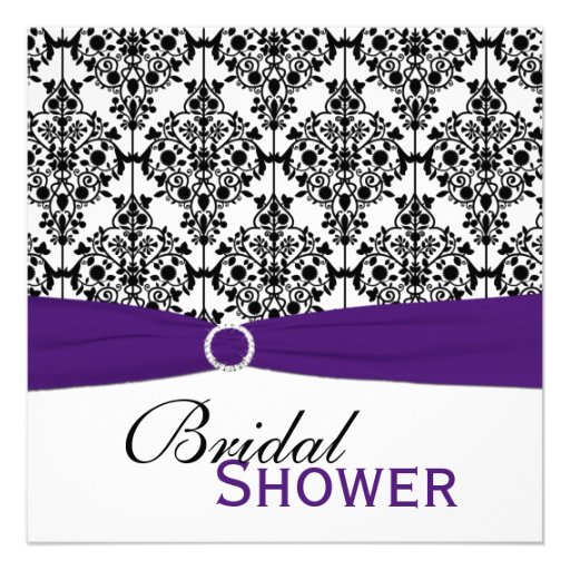 Purple, White, Black Damask Bridal Shower Invite